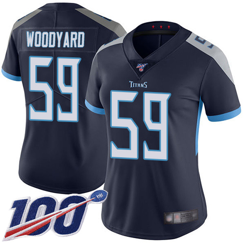 Tennessee Titans #59 Wesley Woodyard Navy Blue Team Color Women's Stitched 100th Season Vapor Limited Jersey Womens