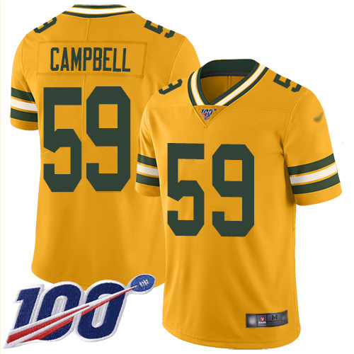 Green Bay Packers #59 De'Vondre Campbell Gold Men's Stitched Limited Inverted Legend 100th Season Jersey Men's