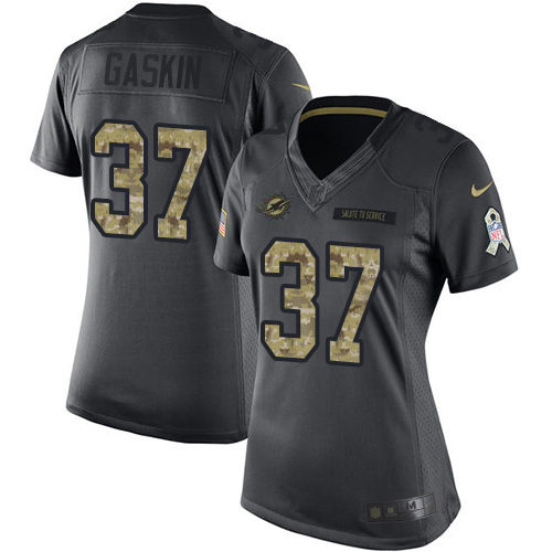 Miami Dolphins #37 Myles Gaskin Black Women's Stitched Limited 2016 Salute to Service Jersey Womens