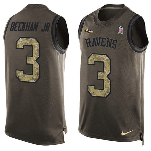 Ravens #3 Odell Beckham Jr. Green Men's Stitched Limited Salute To Service Tank Top Jersey