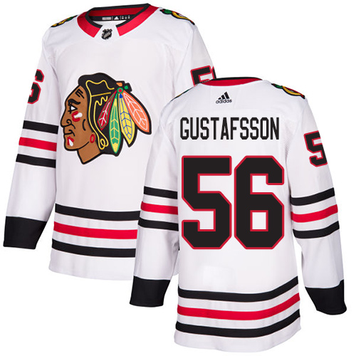 Adidas Chicago Blackhawks #56 Erik Gustafsson White Road Authentic Stitched Jersey Men's