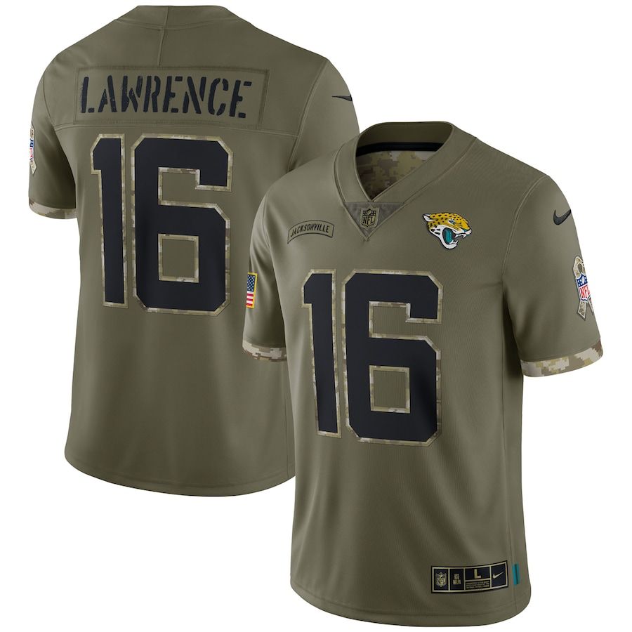 Jacksonville Jaguars #16 Trevor Lawrence Men's 2022 Salute To Service Limited Jersey - Olive