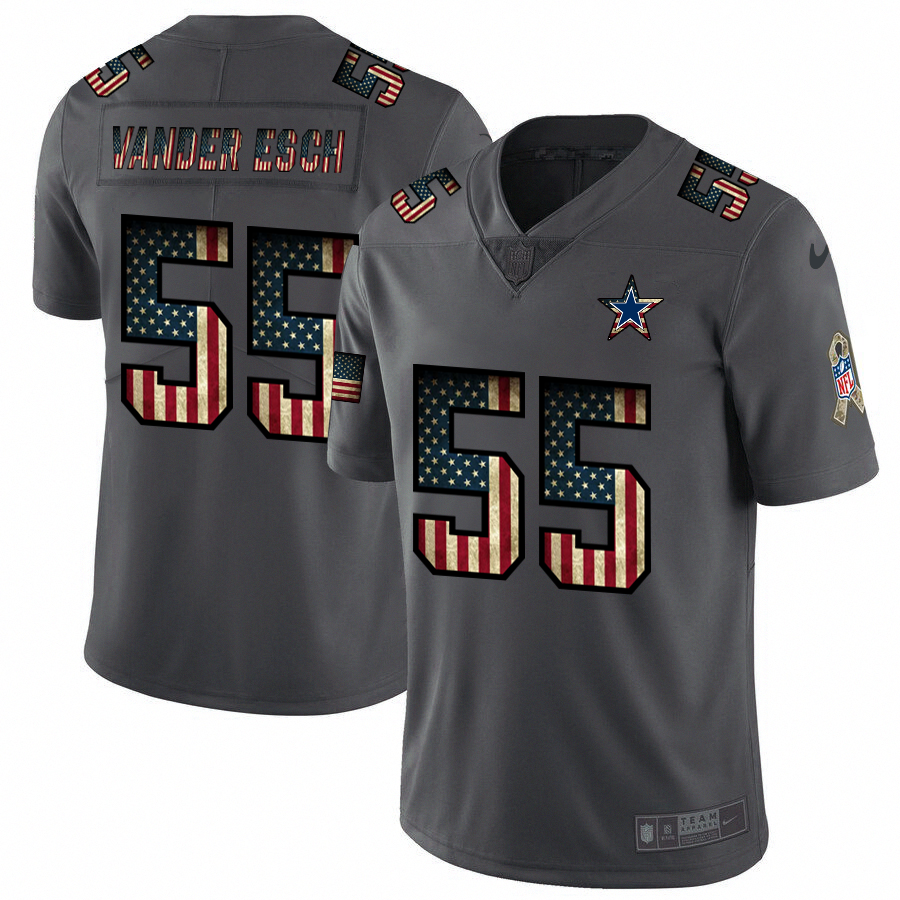 Dallas Cowboys #55 Leighton Vander Esch 2018 Salute To Service Retro USA Flag Limited Jersey