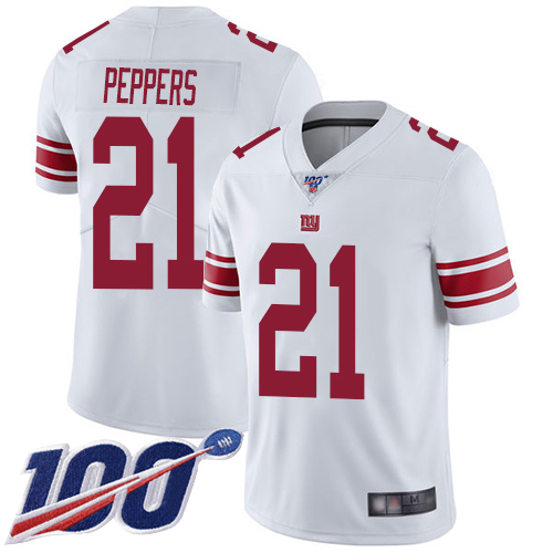 New York Giants #21 Jabrill Peppers White Men's Stitched 100th Season Vapor Limited Jersey Men's
