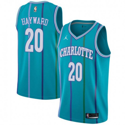 Charlotte Hornets #20 Gordon Hayward Aqua Womens Jordan Swingman Hardwood Classics Jersey Womens