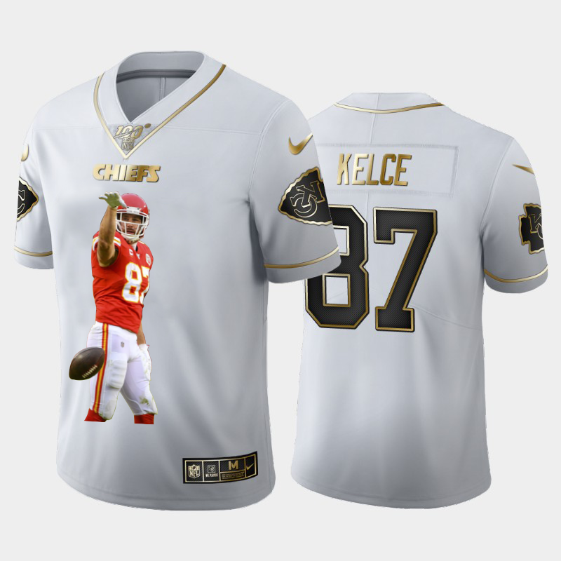 Kansas City Chiefs #87 Travis Kelce Team Hero 4 Vapor Limited 100 Jersey White Golden