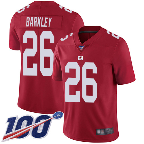 Giants #26 Saquon Barkley Red Men's Stitched Limited Inverted Legend 100th Season Jersey
