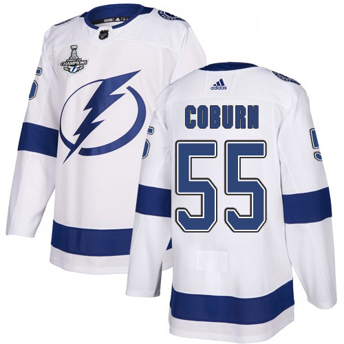Adidas Tampa Bay Lightning #55 Braydon Coburn White Road Authentic 2020 Stanley Cup Champions Stitched Jersey Men's