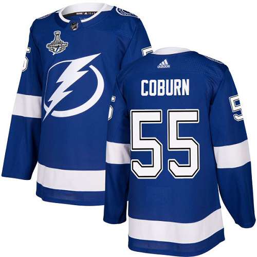 Adidas Tampa Bay Lightning #55 Braydon Coburn Blue Home Authentic 2020 Stanley Cup Champions Stitched Jersey Men's