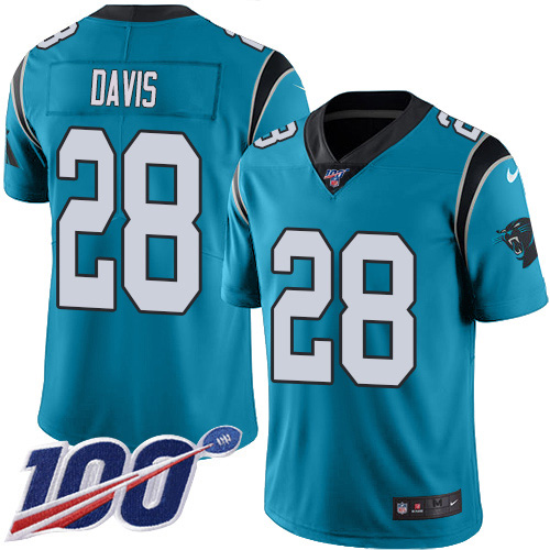 Carolina Panthers #28 Mike Davis Blue Men's Stitched Limited Rush 100th Season Jersey Men's