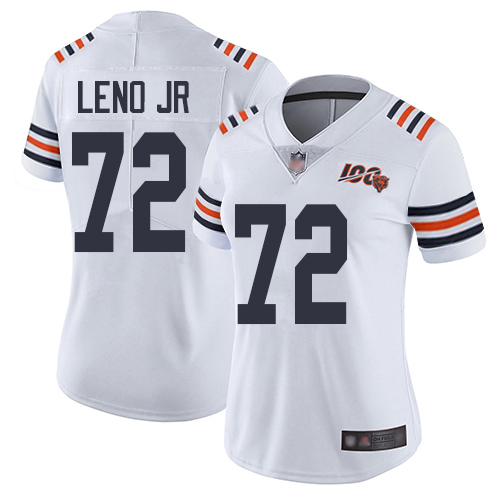 Chicago Bears #72 Charles Leno Jr White Alternate Women's Stitched Vapor Untouchable Limited 100th Season Jersey Womens