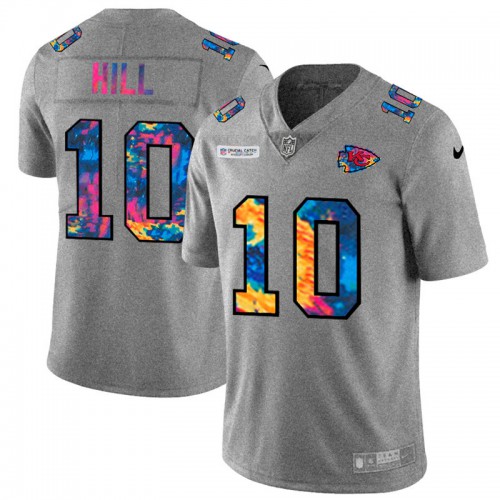 Kansas City Kansas City Chiefs #10 Tyreek Hill Men's Multi-Color 2020 Crucial Catch Jersey Greyheather Men's