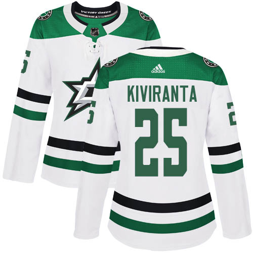 Adidas Dallas Stars #25 Joel Kiviranta White Road Authentic Women's Stitched Jersey Womens