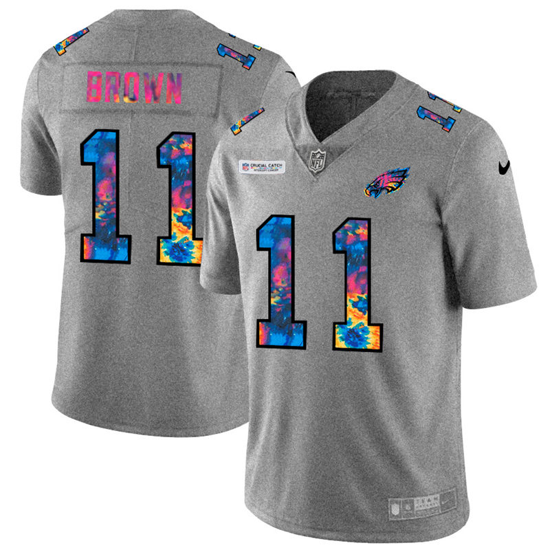 Philadelphia Eagles #11 A.J. Brown Men's Multi-Color 2020 Crucial Catch Jersey Greyheather