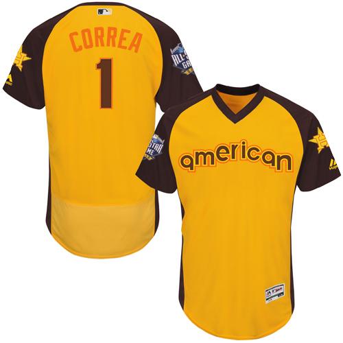 Houston Astros #1 Carlos Correa Gold Flexbase Authentic Collection 2016 All-Star American League Stitched Jersey Men's