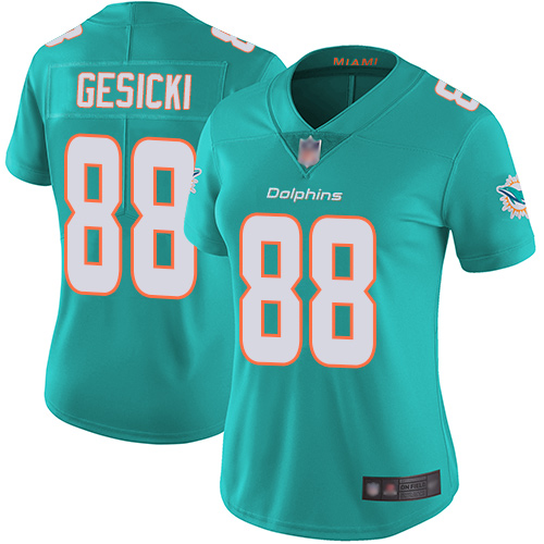 Dolphins #88 Mike Gesicki Aqua Green Team Color Women's Stitched Vapor Untouchable Limited Jersey