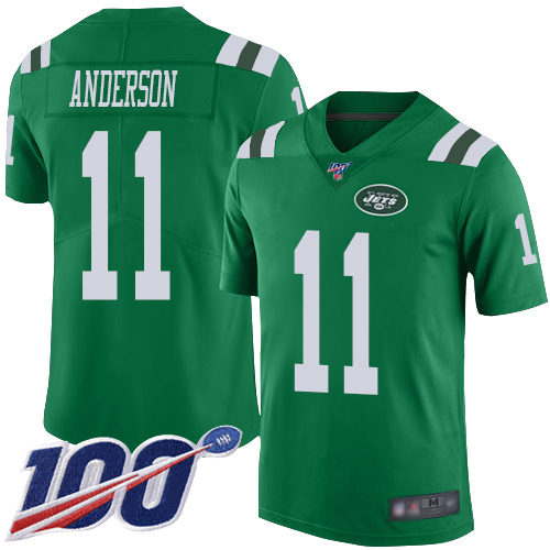 New York Jets #11 Robby Anderson Green Men's Stitched Limited Rush 100th Season Jersey Men's