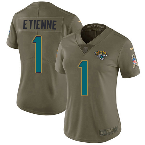 Jaguars #1 Travis Etienne Olive Women's Stitched Limited 2017 Salute To Service Jersey