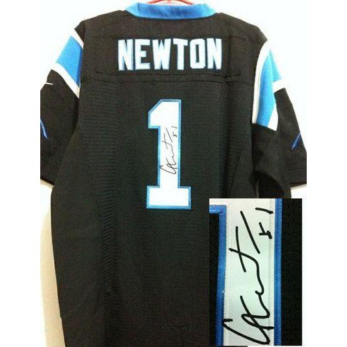 Carolina Panthers #1 Cam Newton Black Team Color Men's Stitched Elite Autographed Jersey Men's