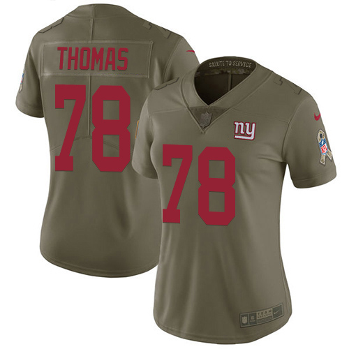 New York Giants #78 Andrew Thomas Olive Women's Stitched Limited 2017 Salute To Service Jersey Womens