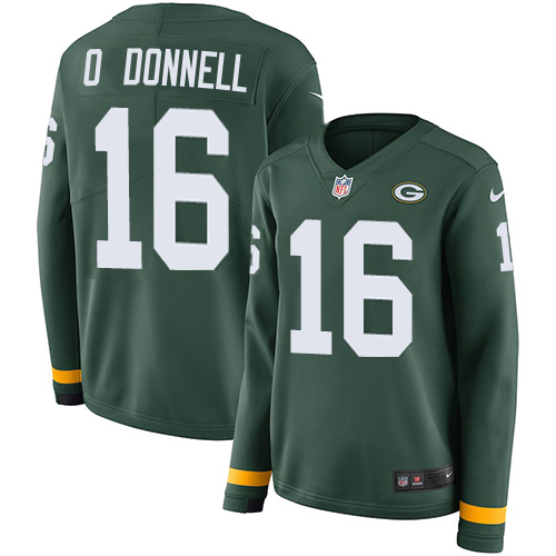 Packers #16 Pat O'Donnell Green Team Color Women's Stitched Limited Therma Long Sleeve Jersey