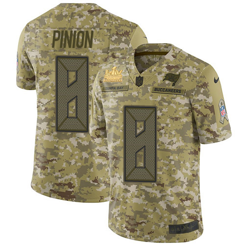 Tampa Bay Buccaneers #8 Bradley Pinion Camo Men's Super Bowl LV Champions Patch Stitched Limited 2018 Salute To Service Jersey Men's