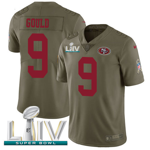 San Francisco 49ers #9 Robbie Gould Olive Super Bowl LIV 2020 Men's Stitched Limited 2017 Salute To Service Jersey Men's