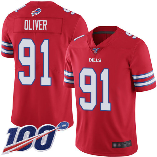 Buffalo Bills #91 Ed Oliver Red Men's Stitched Limited Rush 100th Season Jersey Men's