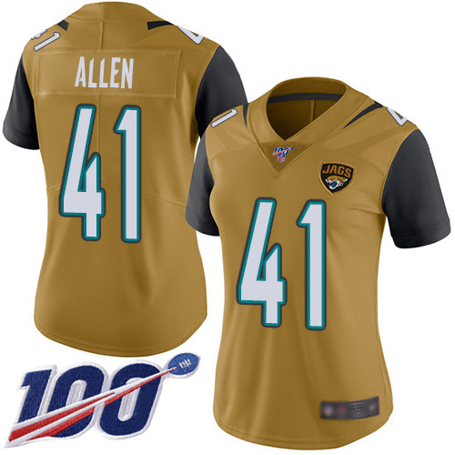 Jaguars #41 Josh Allen Gold Women's Stitched Limited Rush 100th Season Jersey