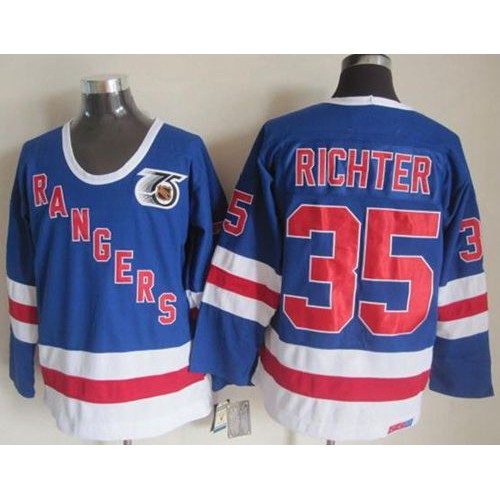 New York Rangers #35 Mike Richter Blue CCM 75TH Stitched Jersey Men's