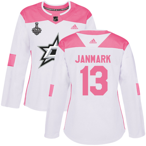 Adidas Dallas Stars #13 Mattias Janmark White/Pink Authentic Fashion Women's 2020 Stanley Cup Final Stitched Jersey Womens