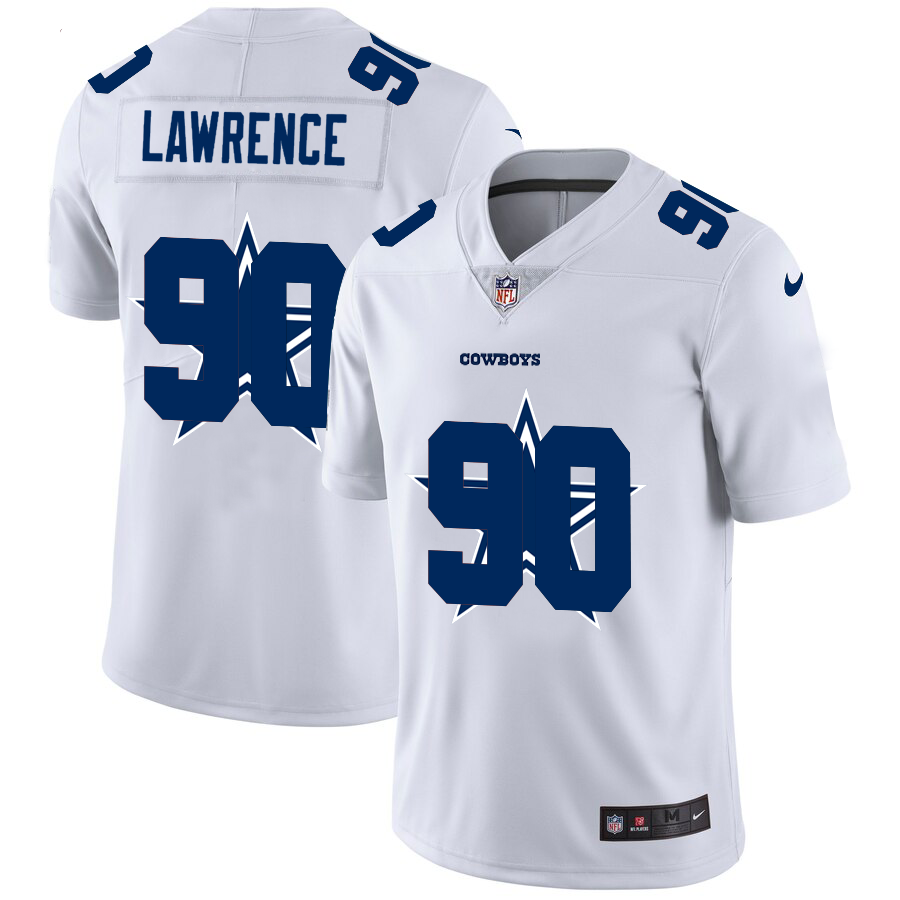 Dallas Cowboys #90 Demarcus Lawrence White Men's Team Logo Dual Overlap Limited Jersey