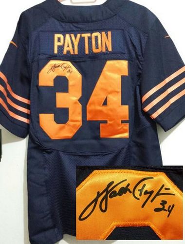 Bears #34 Walter Payton Navy Blue Alternate Men's Stitched Elite Autographed Jersey