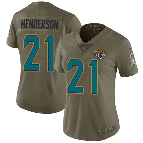 Jacksonville Jaguars #21 C.J. Henderson Olive Women's Stitched Limited 2017 Salute To Service Jersey Womens