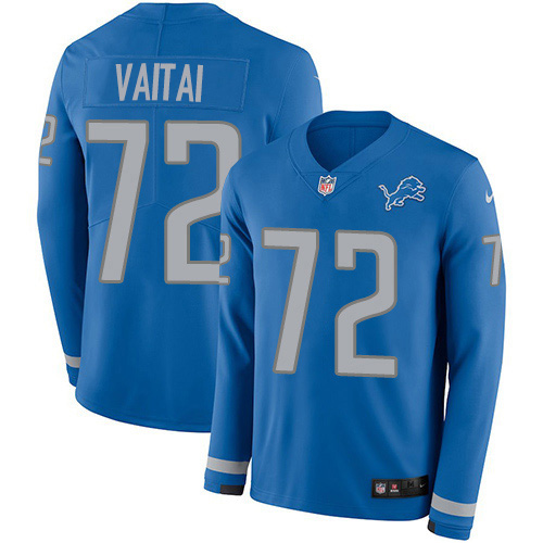 Detroit Lions #72 Halapoulivaati Vaitai Blue Team Color Youth Stitched Limited Therma Long Sleeve Jersey Youth