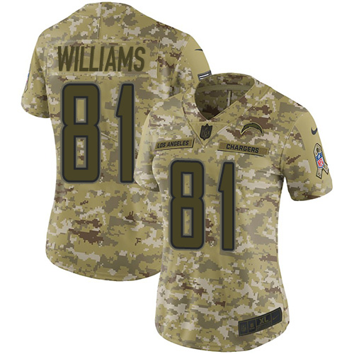 Los Angeles Chargers #81 Mike Williams Camo Women's Stitched Limited 2018 Salute to Service Jersey Womens