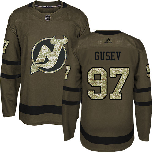 Adidas New Jersey Devils #97 Nikita Gusev Green Salute to Service Stitched Youth Jersey Youth