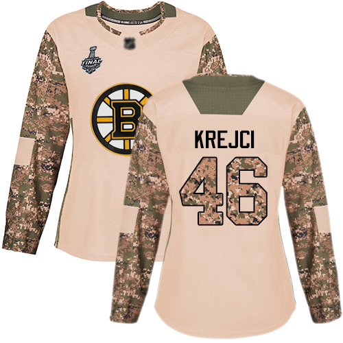Adidas Boston Bruins #46 David Krejci Camo Authentic 2017 Veterans Day Stanley Cup Final Bound Women's Stitched Jersey Womens