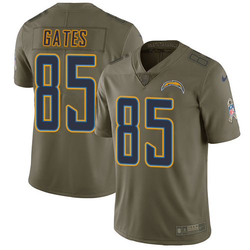 Los Angeles Chargers #85 Antonio Gates Olive Youth Stitched Limited 2017 Salute to Service Jersey Youth