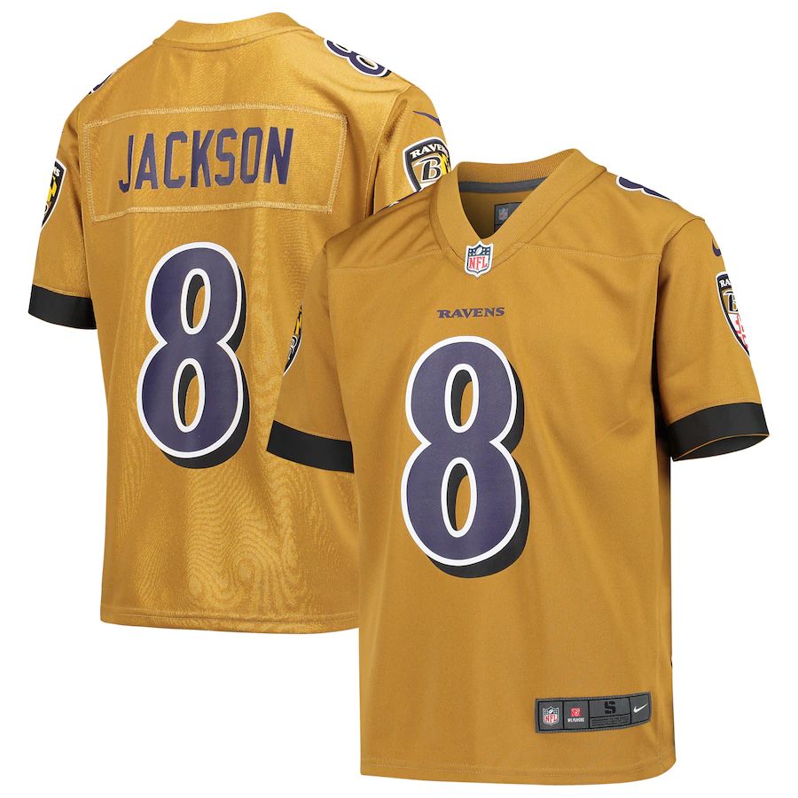 Baltimore Ravens #8 Lamar Jackson Youth Gold Inverted Game Jersey
