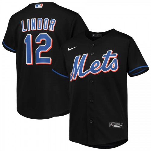 New York New York Mets #12 Francisco Lindor Youth Black Alternate Replica Player Jersey Youth