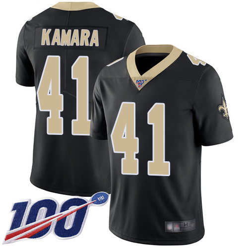 Saints #41 Alvin Kamara Black Team Color Youth Stitched 100th Season Vapor Limited Jersey