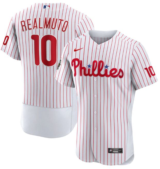 Philadelphia Phillies #10 J.T. Realmuto White 2022 World Series Flex Base Stitched Men's Jersey