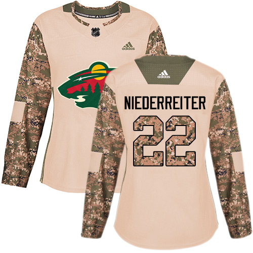 Adidas Minnesota Wild #22 Nino Niederreiter Camo Authentic 2017 Veterans Day Women's Stitched Jersey Womens