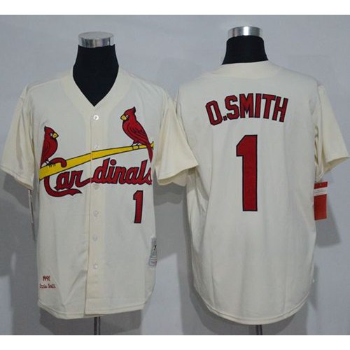 Mitchell And Ness St.Louis Cardinals #1 Ozzie Smith Cream Throwback Stitched Jersey Men's