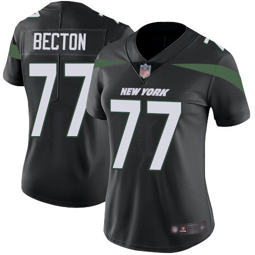 New York Jets #77 Mekhi Becton Black Alternate Women's Stitched Vapor Untouchable Limited Jersey Womens