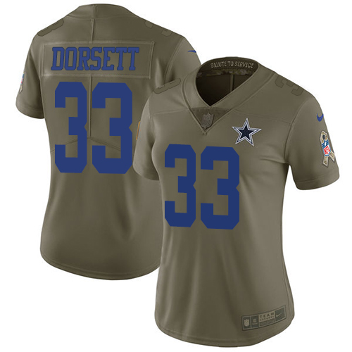 Cowboys #33 Tony Dorsett Olive Women's Stitched Limited 2017 Salute To Service Jersey
