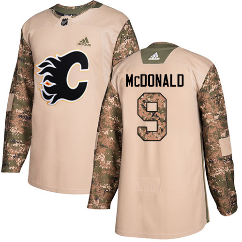 Adidas Calgary Flames #9 Lanny McDonald Camo Authentic 2017 Veterans Day Stitched Jersey Men's