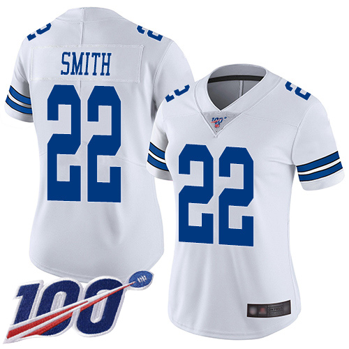 Cowboys #22 Emmitt Smith White Women's Stitched 100th Season Vapor Limited Jersey