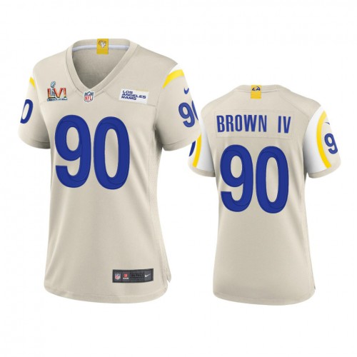 Los Angeles Los Angeles Rams #90 Earnest Brown IV Women's Super Bowl LVI Patch Game Jersey - Bone Womens